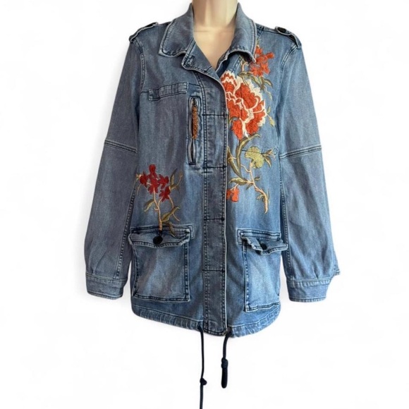 Pilcro Jackets & Blazers - Pilcro Anthropologie Embroidered Floral Denim Utility Jacket Boho Small